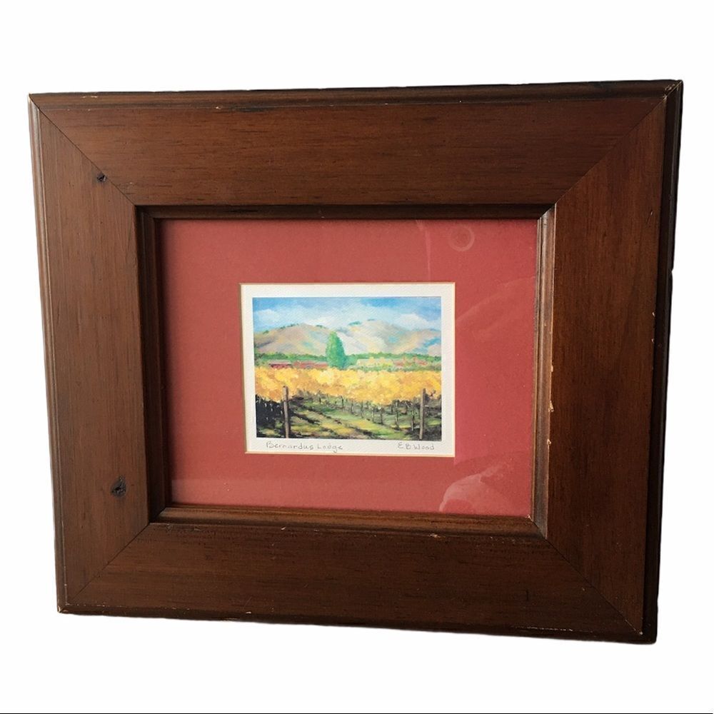 Artist Signed EB Webb Bernardus Lodge Watercolor in Matted Wood Frame